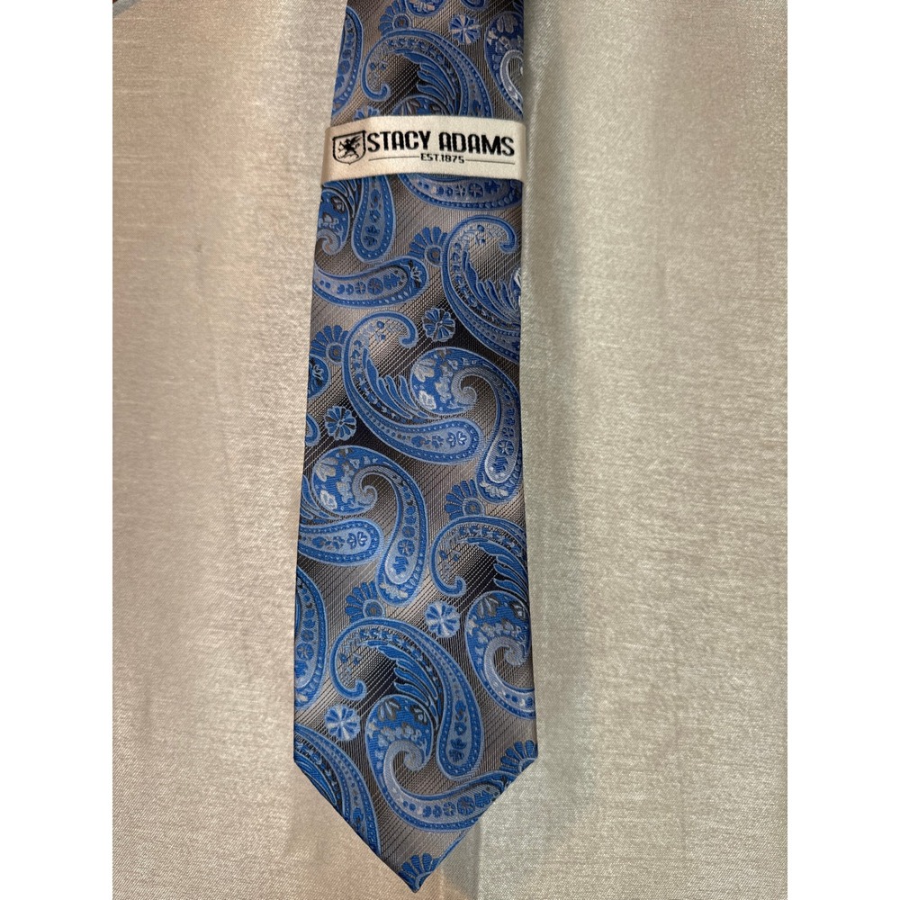 Stacy Adams‎ Men's Blue Gray Paisley Microfiber Hand Made Tie